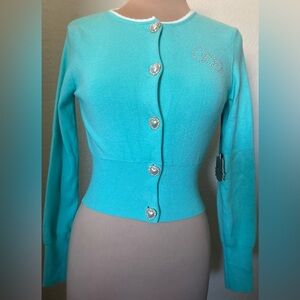 Hello Kitty Turquoise Cardigan with Heart Buttons